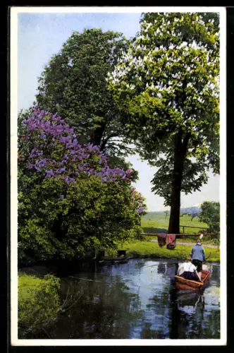 Künstler-AK Photochromie Nr. 404-5860: Kahnpartie im Frühling