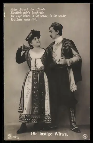 AK Theaterschauspieler in einer Szene aus: die lustige Witwe, Text