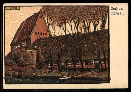 Steindruck-AK Mölln i. L., Schule