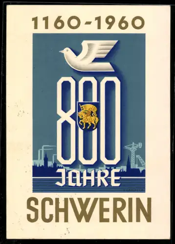 AK Schwerin, Festpostkarte zur 800-Jahr-Feier 1960