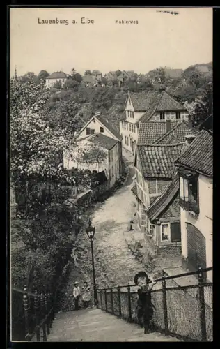 AK Lauenburg Elbe, Hohlerweg, Strassenpartie mit Treppe aus der Vogelschau