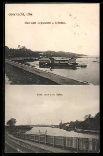 AK Geesthacht /Elbe, Hafenpanorama von einer Strasse aus, Blick nach Edmundstal und Krümmel