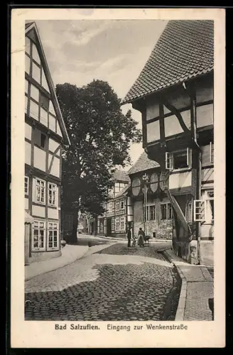 AK Bad Salzuflen, Eingang zur Wenkenstrasse, mit Fachwerkhäusern