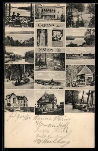AK Mölln i. Lbg., Villen, Pavillon, Flusspartie u. weitere Postkarten-Ansichten