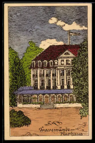 Künstler-AK Travemünde, Kurhaus, Vorderansicht