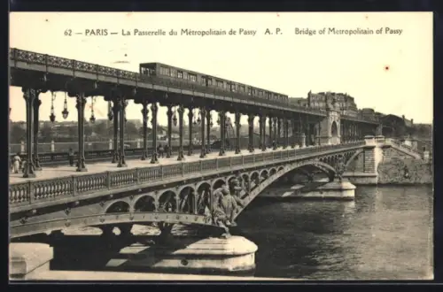 AK Paris, La Passerelle du Métropolitain de Passy, U-Bahn
