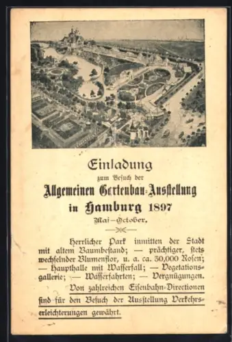 AK Hamburg, Allgemeine Gartenbau-Ausstellung 1897, Ansicht des Ausstellungsgeländes, Ganzsache
