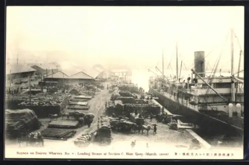 AK Dairen, Dairen Wharves No. 7, Loading Beans 1909