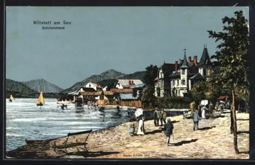 Künstler-AK Eugen Felle: Millstatt am See, Szene am Schillerstrand