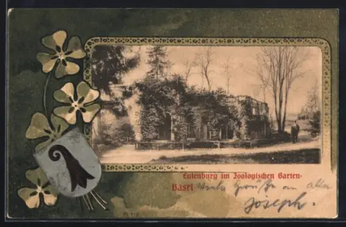 AK Basel, Eulenburg im Zoologischen Garten, Wappen