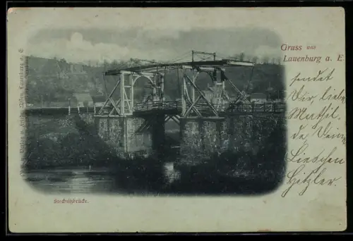 Mondschein-AK Lauenburg a. E., Stecknitzbrücke