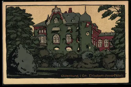 Steindruck-AK Oldenburg, Elisabeth-Anna-Palais