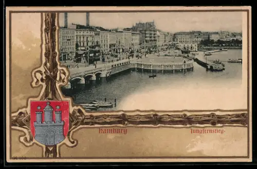 AK Hamburg-Neustadt, Wasserblick Jungfernstieg, Wappenmotiv