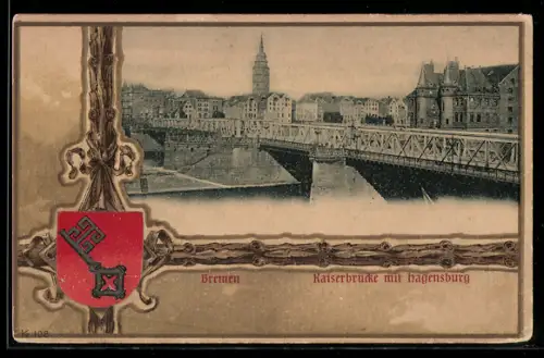 AK Bremen, Kaiserbrücke & Hagensburg, Wappen
