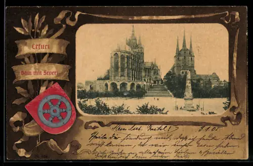 Passepartout-AK Erfurt, Dom mit Severi, Wappen