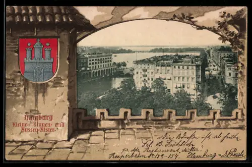 Passepartout-AK Hamburg, Kleine Binnen & Aussen-Alster, Wappen