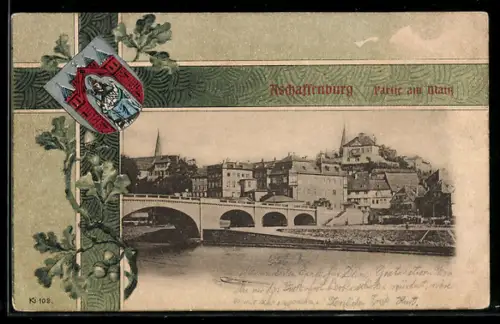 AK Aschaffenburg, Partie am Main, Stadtwappen, Eichenlaub