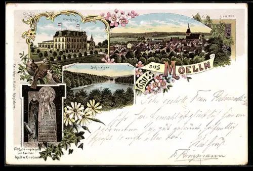 Lithographie Moelln, Hotel Kurhaus, Till Eulenspiegel und seiner Mutter Grabmal