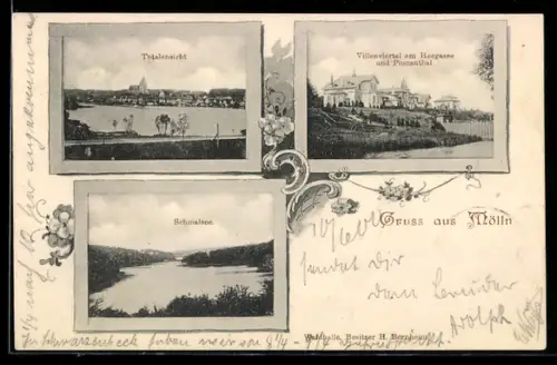 AK Mölln, Totalansicht, Schmalsee, Villenviertel am Heegasee u. Pinnauthal