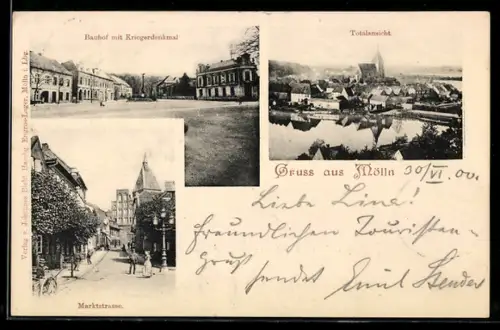 AK Mölln, Bauhof Kriegerdenkmal, Marktstrasse, Totalansicht des Ortes