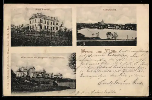 AK Mölln, Hotel Kurhaus, Villenviertel am Heegasee und Pinnautal, Totalansicht des Ortes