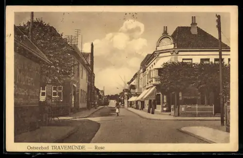 AK Travemünde, Ortspartie mit Rose-Strasse