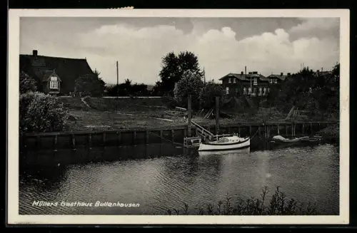 AK Bullenhausen b. Harburg, Müllers Gasthaus, Anlegestelle für Segelboote und Sportfahrzeuge