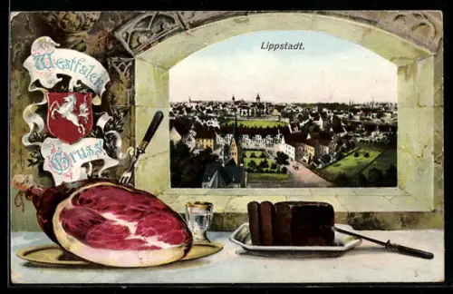 AK Lippstadt, Teilansicht der Stadt, Westfälischer Schinken und Pumpernickel