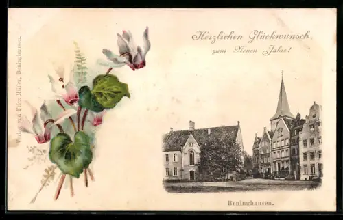 AK Benninghausen, Ortspartie mit Wohnhäusern und Kirche