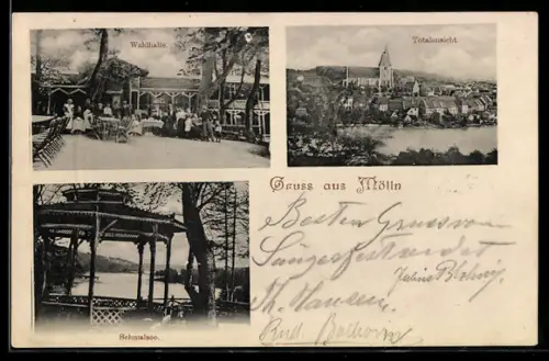 AK Mölln, Restaurant Waldhalle, Schmalsee, Totalansicht des Ortes mit Kirche