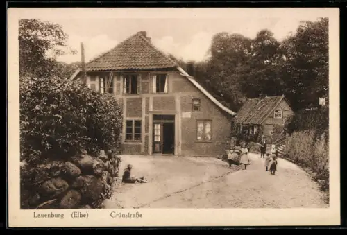 AK Lauenburg /Elbe, Grünstrasse mit Anwohnern