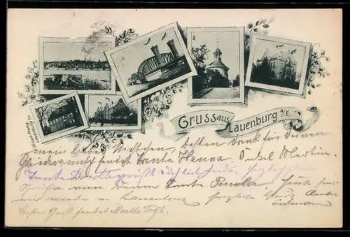 AK Lauenburg a. E., Hotel, Turm, Brücke