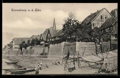 AK Lauenburg a. d. Elbe, Ortspartie mit Kirche