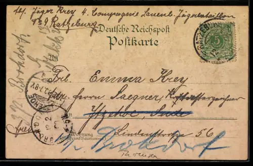 Lithographie Ratzeburg, Hauptwache, Dom, Kaiser-Denkmal