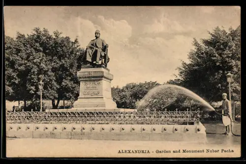 AK Alexandria, Jardin et Monument Nubar Pacha