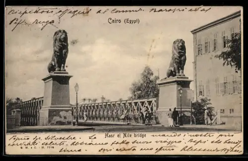 AK Kairo, Hasr el Nile bridge with lions