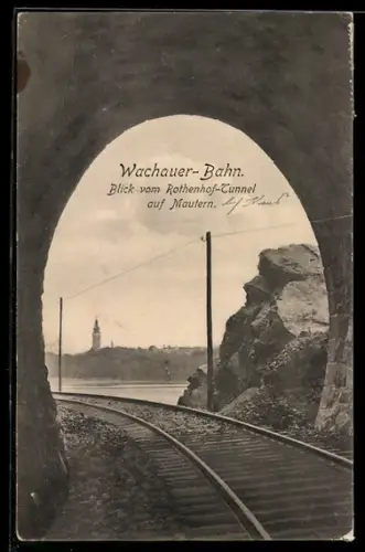 AK Mautern, Wachauer-Bahn, Blick vom Rothenhof-Tunnel, österreichische Eisenbahn