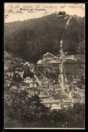 AK Wildbad mit Bergbahn und grossem Wald