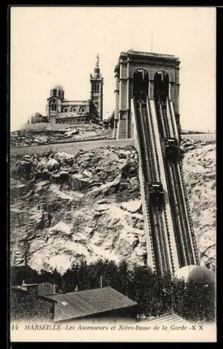 AK Marseille, Les Ascenseurs et Notre-Dame de la Garde, Bergbahn