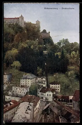 AK Hohensalzburg, Drahtseilbahn mit Schloss, Bergbahn