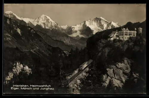 AK Interlaken, Bergbahn, Heimwehfluh, Eiger. Mönch und Jungfrau
