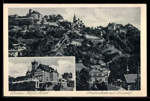 AK Dresden-Weisser Hirsch, Drahtseilbahn mit Luisenhof, Bergbahn