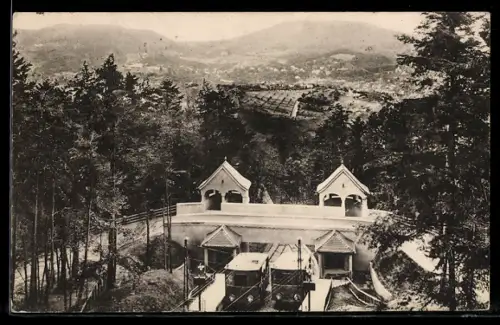AK Baden-Baden, Drahtseilbahn auf den Merkur, Aussichtsplatte der Bergbahn