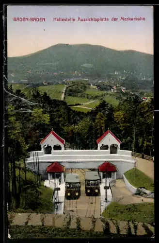 AK Baden-Baden, Haltestelle Aussichtsplatte der Merkurbahn