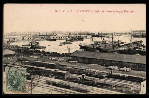 AK Barcelona, Vista del Puerto desde Montjuich