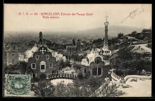 AK Barcelona, Entrada del Parque Güell, Vista interior