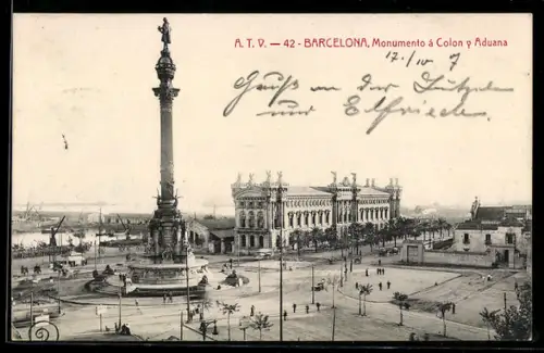 AK Barcelona, Monumento á Colon y Aduana