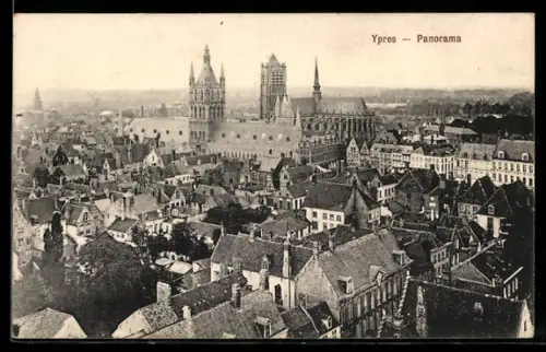 AK Ypres, Totalansicht aus der Vogelschau