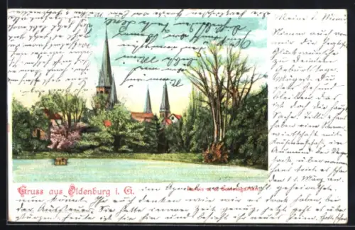 AK Oldenburg i. G., Ortsansicht mit Kirche