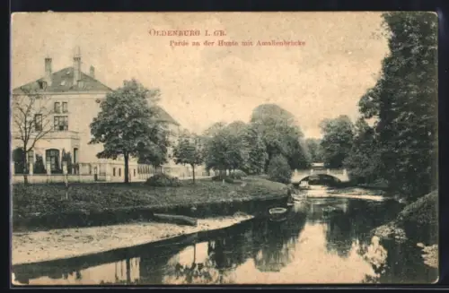 AK Oldenburg i. Gr., Partie an der Hunte mit Amalienbrücke